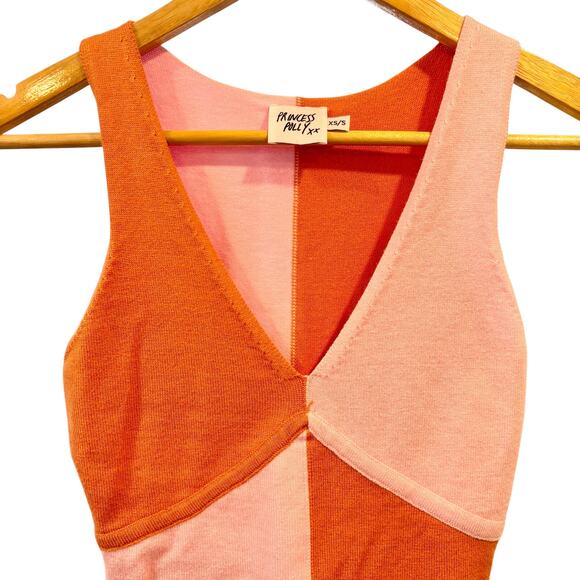 Princess Polly Sienna Retro Colorblock Knit Mini Dress Pink Orange, Size XS/S - Picture 4 of 8